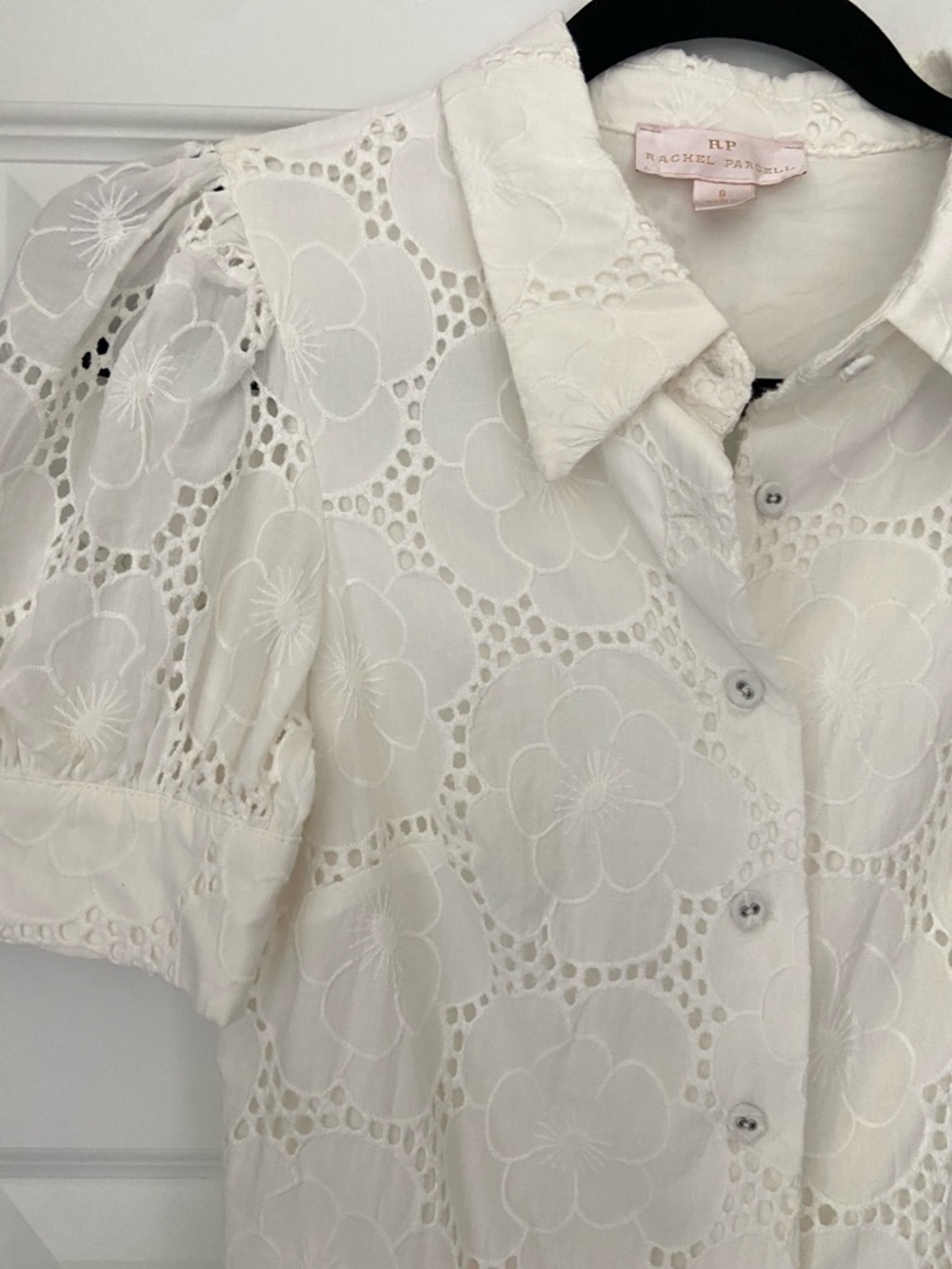 Rachel Parcell White Floral Eyelet Puff Sleeve Midi Dress - Size S - Picture 2 of 14
